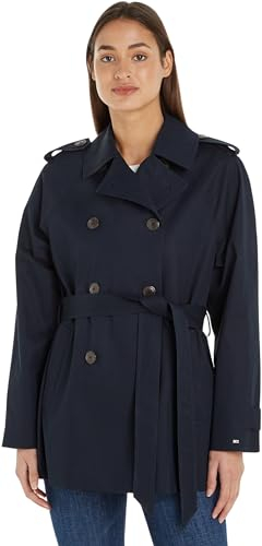 Tommy Hilfiger Damen Trenchcoat Cotton Short Kurzmantel, Blau (Desert Sky), 44