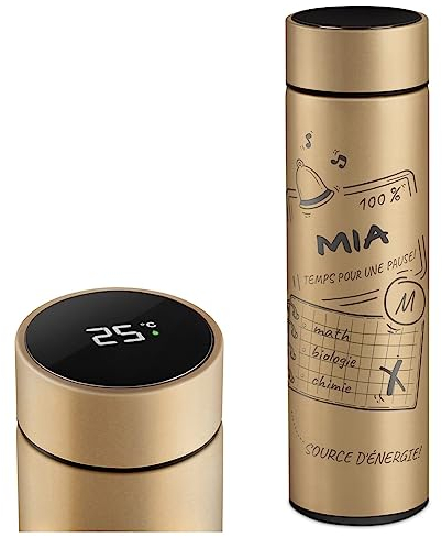Maverton Mug Isotherme personnalisé pour femmes - Tasse en inox avec Afficheur de température LED - Thermos avec gravure pour maman - amie - pour anniversaire - original - École