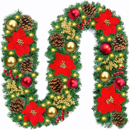 MULEVIP Weihnachtsgirlande 2.7M Weihnachtsgirlande mit Beleuchtung Girlande Weihnachten Weihnachtsgirlanden,Weihnachten Girlanden,Weihnachtsdeko Girlande Weihnachts Girlande für Treppen,Tür,Garten