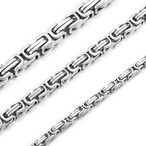 RWQIAN Herren Königskette Kette Silber 50CM Männer Wikinger Halskette Byzantinische Plattenkette Edelstahl 8mm