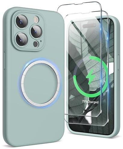 SURPHY für iPhone 15 pro Hülle Silikon (6,1) kompatibel mit MagSafe mit Displayschutzfolie & Vollständiger Kameraschutz, Handyhülle iPhone 15 pro Case mit Magnete, Agavengrün