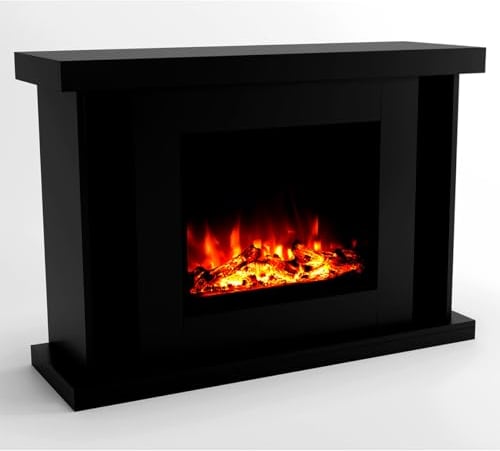 GLOW FIRE Elektrokamin mit Heizung und Kaminfeuer (Standkamin TARVOS) - elektrischer Kamin mit LED-Feuer in 3 Farben, Heizlüfter, Holz-Deko & Fernbedienung, 120x84x38 cm, Schwarz