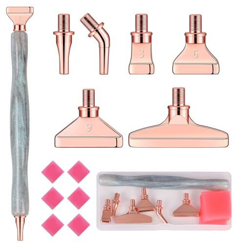 papasgix 14Pcs Diamond Painting Pen Kits, Glitter Metal Drill Pen Tips with Multi Replacement Heads, 5D Diamond Painting Accessories Tools for DIY Craft Crystal(Silver Rose)
