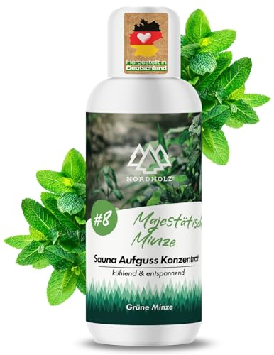 NORDHOLZ® Saunaaufguss [54 Sorten 15ml, 100ml, 250ml] - Sauna Aufgussmittel für intensive & erholsame - Sauna Zubehör (#8 Majestätische Minze, 100ml)