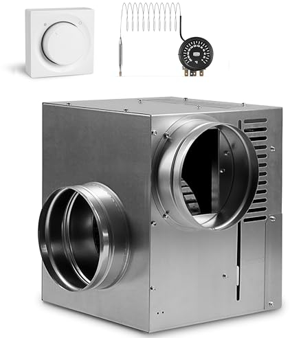 SYSTERM Warmluftverteilung Kamin Gebläse Turbine Ventilator AN2 gen II 150mm 860m3/h, Heißluftventilator, Heißluft boost. Mit Thermostat und Wanddrehzahlregler. (AN2 gen II, Weiß Drehzahlregler)