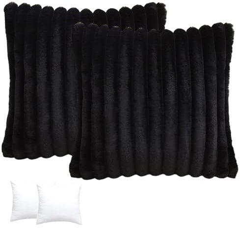 Morbuy Funda Almohada Incluye Relleno, 2 Pares Peludo Funda Cojin 45x45cm Cojines Suave e Indeformable, Resistente Al Uso, Funda Almohada para Sofá, Cama, Coche (Negro)