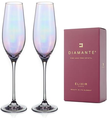DIAMANTE Champagne Flute Glasses - Iridescent Holographic Lustre Collection