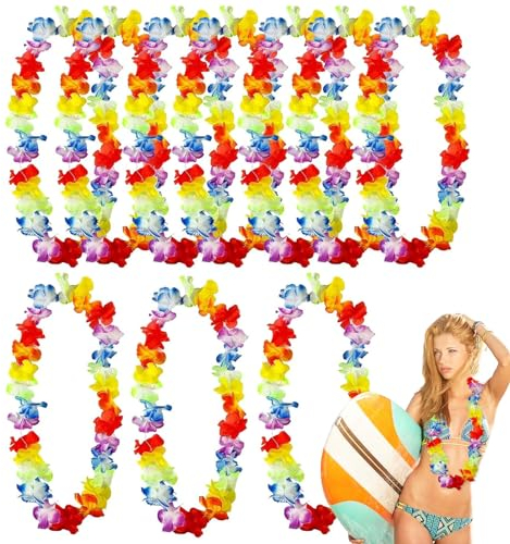 parallelower 10 Piezas Collares Hawaianos Guirnalda Collar de Flores Tropical Hawaiano Multicolorpara Hawai Aloha Luau Fiesta Playa de Verano Piscina Fiesta de Boda Decoraciones