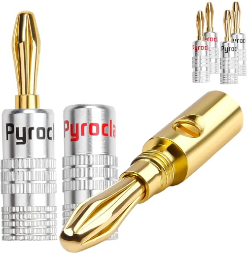 Bananenstecker 6 Stück 24K Vergoldet Bananenstecker Lautsprecher Stecker 0,75 mm - 4,5 mm High End lautsprecherstecker für Lautsprecherkabel, Verstärker, HiFi-Boxen, AV Receiver,Schraubbar(3 Paar)