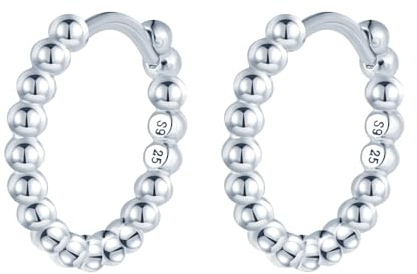 MOOFUN Klein Kugel Perlen Ohrringe Silber 925 Creolen Klein 10mm Ohrring Damen Ohrringe Ohringe Hoop Ohrschmuck für Mama Beste Freundin Teenager Mädchen Schwester Frauen Geschenk Geburtstagsgeschenk