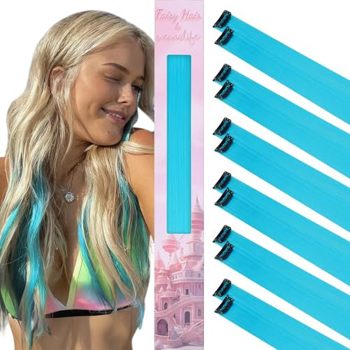 WENNALIFE 12 capelli a nastro azzurro celeste da attaccare per bambini, capelli clip - in, capelli colorati per intrecciare i capelli delle bambine, per le feste, accessori per allungare i capelli