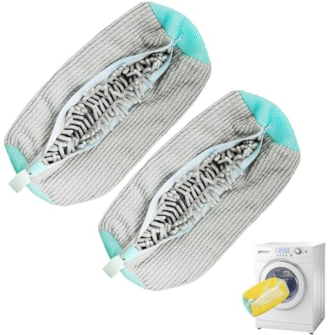 XYHAOAI Schuhe Waschbeutel Wäschenetz, Wiederverwendbare Netzschuhe Wäschesack, Waschbeutel für Schuhe waschmaschine, Sneaker Waschbeutel mit Reißverschluss, 360°-Reinigung alle Schuhe,Grau,2 Stück