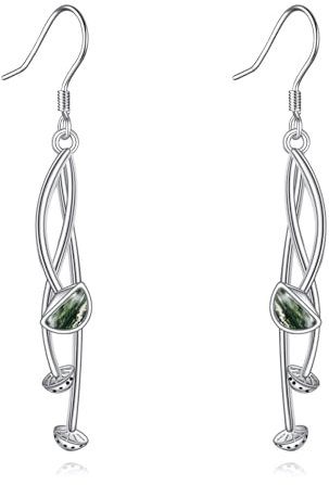 POPLYKE Moos Achat Pilz Ohrringe Sterling Silber Pilz Hängend Ohrringe Boho Schmuck Geschenke für Frauen