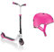 Globber - Flow Foldable 125 - Trottinette Pliable à 2 Roues pour Les Enfants agés de 6 Ans+ et Les Adolescents, Blanc - Rose & Casque Primo XS/S - Casque de Protection pour Les Enfants, Rose Intense