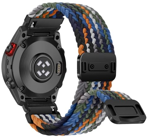 RanBluu QuickFit 26 mm Nylon Armband für Garmin Tactix 8 51mm/fēnix 8 51mm/Enduro 3/Fenix 7X/6X, Geflochten Ersatzarmband, Elastisch Armbänder mit Magnetisch für Garmin Descent Mk3i, Bunt