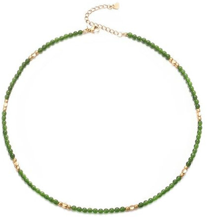 Aleasha Smaragd Halskette Damen 3mm Grüner Boho Strand Kette Edelstahl Handgefertigt Choker 45cm verstellbar Sommer Schmuck Geschenke
