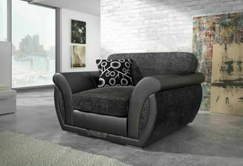RestNest Shannon 3-Seater Sofa, 3+2 Seater Sofa Set, L-Shape Corner Sofa,5Seater with Comfortable Cushions, Swivel Chair & Footstool (Grey-Black, Armchair)