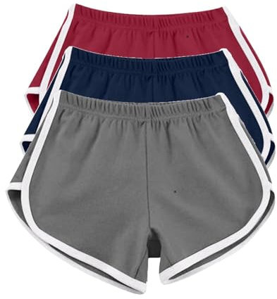 AMDOLE Paquete de 3 pantalones cortos de algodón para correr para mujer, pantalones cortos de verano para entrenamiento, gimnasio, deporte, yoga, pantalones cortos de playa, trajes de baño con cintura