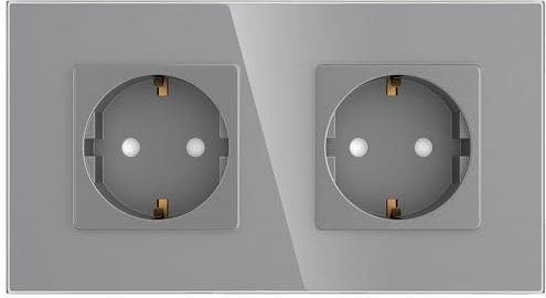 PULSAR Doppel-Steckdose Unterputz Grau, Schutzkontakt Wandsteckdose 250V/16A aus gehärtetem Glas, 2-Fach Schuko Steckdosen 157 x 86 mm