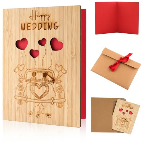 Hochzeitskarte aus Holz, Hochzeitskarten für Braut und Bräutigam, gerade verheiratet, Glückwunschkarte, Hochzeitskarte, Glückwunschkarte für Hochzeitsfreunde