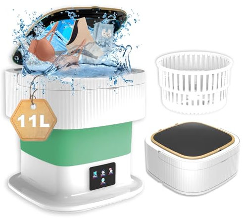 Portable Mini Washing Machine with Spin Dryer, 13L 1.8Kg Capacity, Ideal for Travel, Camping, Dorm (Green)