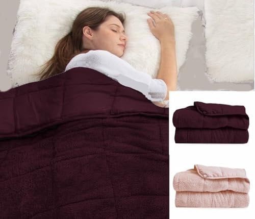 rejuvopedic Huggy Weighted Blanket / 120x180cms / 12lbs / Plum/Warm and Cosy Teddy Fleece Fabric/Anxiety Stress Relief