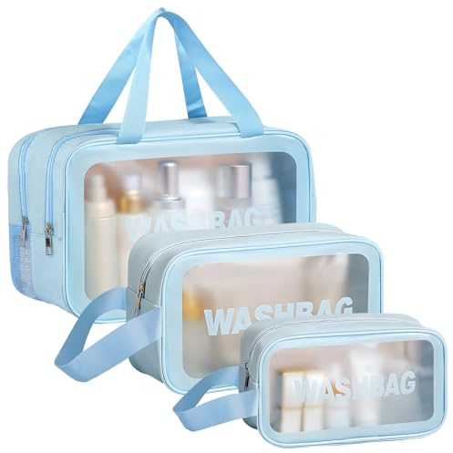 3 Stück wasserdichte Kosmetische Tasche, Groß, Mittel Und Klein Kosmetiktasche Set, Blau Kulturbeutel Damen & Herren, Tragbare wasserdichte Kulturtasche für Kosmetik, Spielzeug