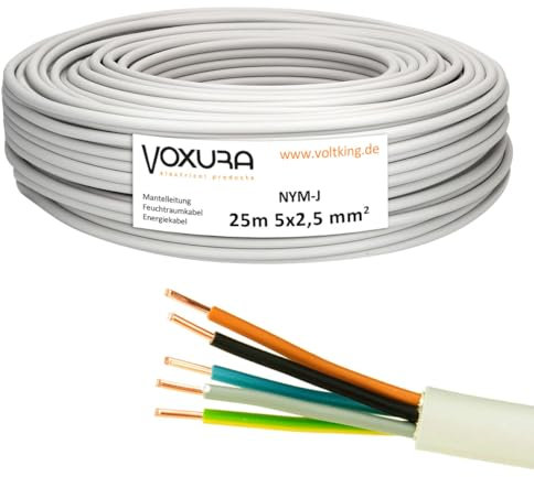 NYM-J 5x2,5 mm² 25m Ring Mantelleitung Installationskabel Stromkabel Feuchtraumkabel Kupfer