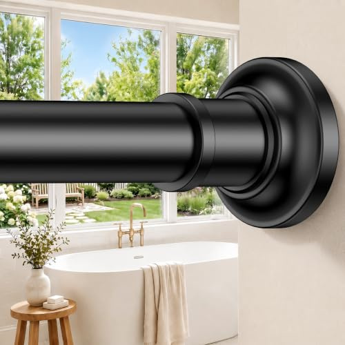 Haryaers Tension Shower Curtain Rods 1.1 Diameter Black Long Curtain Rod 30 to 100 inch Adjustable Spring Heavy Duty Rods for Bathroom Windows Outdoor No Drill No Slip Stainless Steel