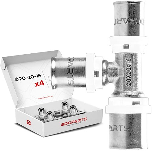 BOOPARTS – 4 Pièces – Té Réduit à Sertir Ø20–20–16 | Raccord Multicouche Contour TH | Raccord Plomberie Durable et Étanche pour Chauffage et Eau Sanitaire