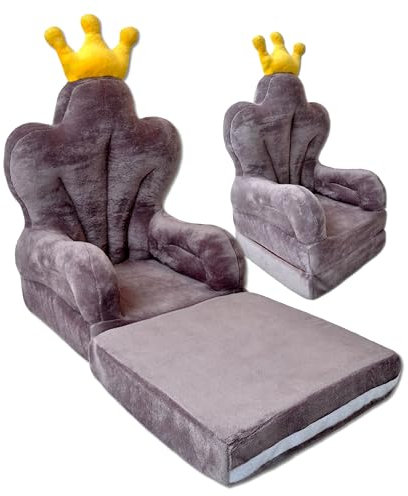 nana shop Kindersessel, Mini-Sessel, Kinderstuhl, Kindersofa Aufklappen 2 in 1, Kuschelsessel, Ausklappbar Kinder Sofa für Kinderzimmer (Graue Thron)