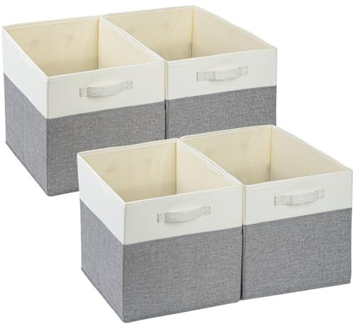SOCOHOME Fabric Cube Storage Boxes,30x30x30cm Foldable Storage Basket for Organizing Clothes Shelf Nursery Closet(Grey/White, Set of 4)