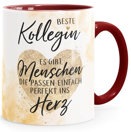 SpecialMe® Kaffee-Tasse Beste Kollegin Herz Geschenkidee Arbeitskollegin Bürotasse Weiss-innen-bordeauxrot standard