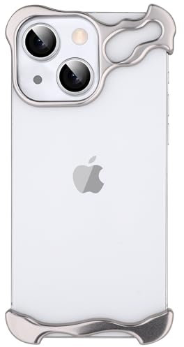 aidvaia Metal Frameless Phone Case Compatible with iPhone 15 Phone Case Minimalist Protective Shock Absorption Aerospace Grade Aluminum Shells(Aluminum Metal Silver)