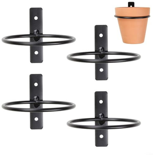 Puupaa 4 Pack Wall Plant Pot Holder, 4/5/6/8 Inch Metal Flower Pot Holder Rings Hangers Racks, Indoor Outdoor Garden Decor for Home, Garden, Balcony, Yard(6in)