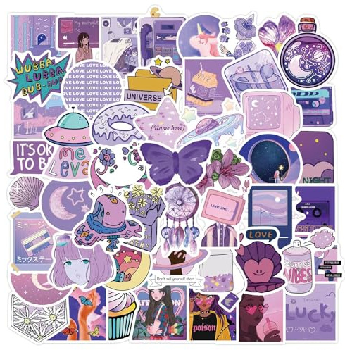 50PCS Purple Graffiti Aesthetic Stickers for Kids Teens Girls Adults,Trendy Cute Waterproof Decals for Water Bottle Guitar Phone Scrapbook Helmet Laptop Skateboard Luggage Bicycle Refrigerator