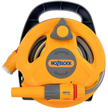 HOZELOCK Micro Reel 10m – Compact Garden Hose Reel with Click & Go Design, Lightweight Small Bore Hose, Nozzle & Tap Connector Included – Ideal for Patios, Balconies & Small Gardens