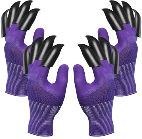 Storystore 2 Paar Gartenhandschuhe mit Krallen, Gartenhandschuhe, wasserdichte Gartenhandschuhe für Damen und Herren, robuste Gartenhandschuhe zum Graben, Pflanzen, Beschneiden (lila)