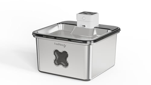FEELNEEDY Fontaine a Eau Chat sans Fil 3.2L, Fontaine à Eau pour Chat INOX avec Detecteur de Mouvement, Batterie 4000mAh Rechargeable, Lavable au Lave-Vaisselle