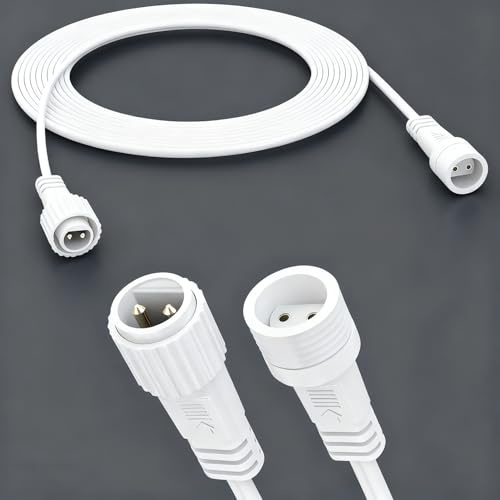 Redefun Prolunga Luci Natale 10 m 2 Pin Maschio Femmina Cavo Connettore | IP65 Impermeabile Cavo di Prolunga per Luci Natale Esterno Catena Luminosa, Luce da Giardino, Luce Stringa - Bianco