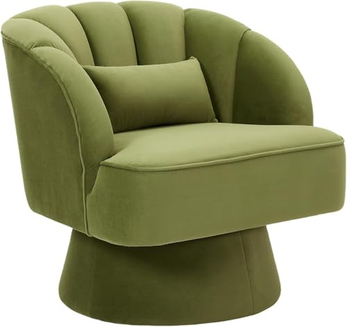 OPULENTHOME Moderner Drehsessel, 360 Grad Samt gepolsterter Sessel mit gestreifter Rückenlehne & Plüschpolsterung, bequemer runder Sessel für Wohnzimmer, Schlafzimmer, Leseecke, Grün