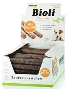 Anibio Bioli 60 Stück Pansen | 80% Pansen | Würstchen für Hunde | Leckerlie | | 100% Natur | Getreidefrei | Ohne Farb- und Geschmacksstoffe | gut geeignet für den allergischen Hund