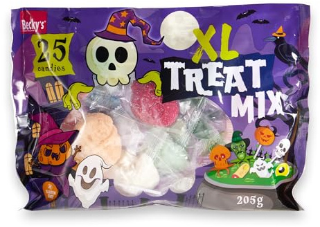 Halloween XL Treat Mix 205 g, Fruchtgummis, Marshmallows, Lollis | Bunte XL Süßigkeiten-Mischung mit Lutschern, 25 Stück, einzeln verpackt für Partys, Trick-or-Treat, Kindergeburtstag