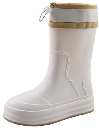 Bottes en caoutchouc pour femme - Bottes de pluie imperméables avec mollet mi-haut - Bottes en caoutchouc pliables avec tige réglable - Semelle antidérapante - Chaussures légères et imperméables