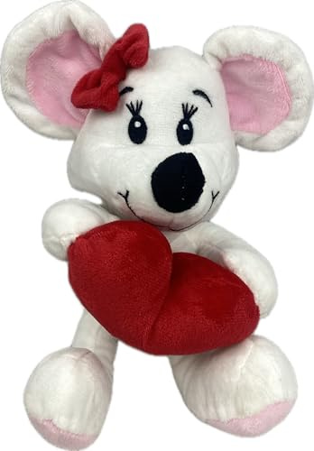 Plüsch Maus mit Herz 23 cm – Weiches Kuscheltier Maus in Grau mit rotem Herz „Ich liebe Dich“, Liebevolles Stofftier zum Valentinstag, Geburtstag & als Geschenk für Kinder und Erwachsene (Weiß)
