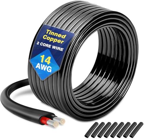 14 Gauge Oxygen Free Tinned Copper Electrical Wire, 2x2mm² 26ft / 8m 14 AWG 2 Conductor Multi Strand OFC Pure Copper Wire with PVC Jacket, Flexible Wire for Automotive/Car/Home Theater/Lamp/Marine