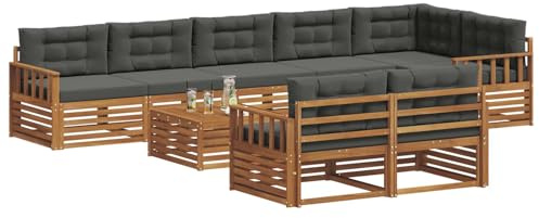 vidaXL Outdoor-Sofagarnitur mit Kissen 9 pcs Natur und Anthrazit, Garten, modernes Sofa für draußen, schicke Lounge-Möbel, haltbar und bequem für Deine Terrasse