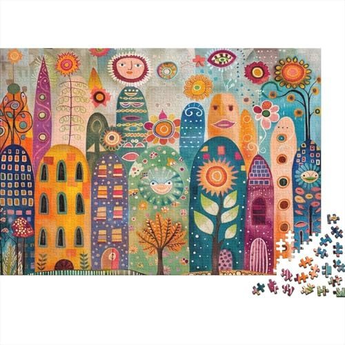 Puzzle 1000 pièces « Ville Fantastique colorée » - Illustration d'une Ville de Cactus colorée - Jeu éducatif pour Adultes - Décoration Magnifique - Défi - Cadeau d'anniversaire - 52 x 38 cm