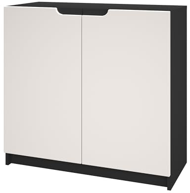 Vladon Sideboard Logan, Made in Germany, Kommode mit 2 Türen, Schwarz matt/Cashmere (82 x 78 x 37 cm)