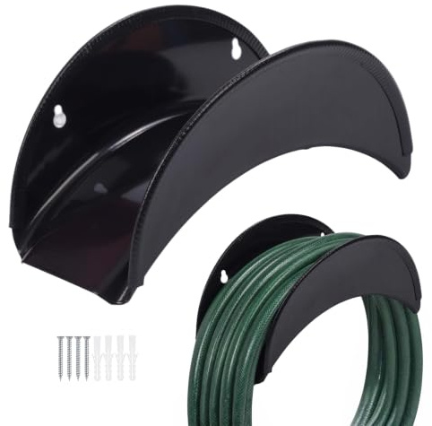 Relaxdays Schlauchhalter, 2er Set, bis 38 m Gartenschlauch, schwarz | Kantenschutz, Wandmontage, Gartenschlauchhalterung